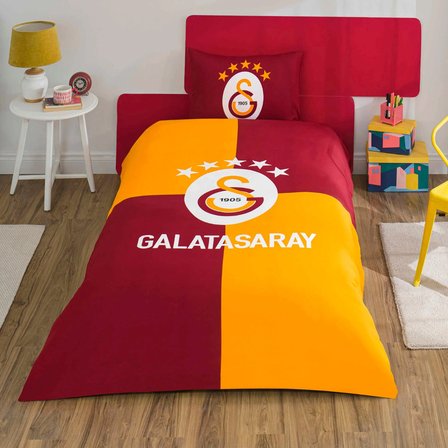 Taç Lisanslı Galatasaray Efsane Pamuk Tek Kişilik Nevresim Takımı 120*200cm Lastikli Çarşaf