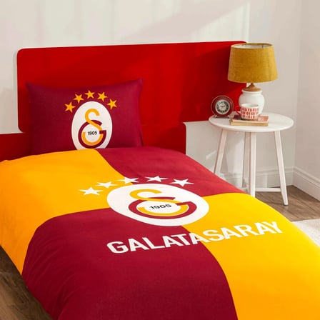 Taç Lisanslı Galatasaray Efsane Pamuk Tek Kişilik Nevresim Takımı 120*200cm Lastikli Çarşaf