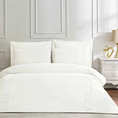 Linens White Collection Monoli UC Pamuk Jakar Çift Kişilik Nevresim Takımı Beyaz