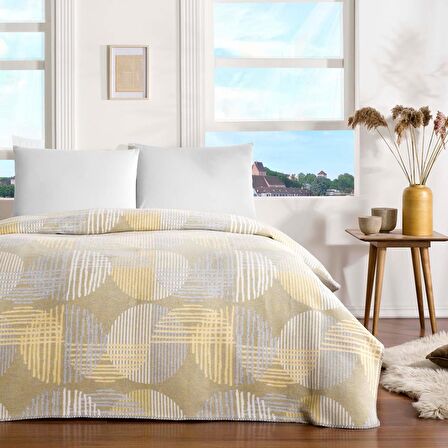 Taç Alba Pamuk Çift Kişilik Battaniye Sarı