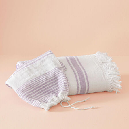 Taç Butik Pamuk Alaçatı Keseli Peştamal Lila