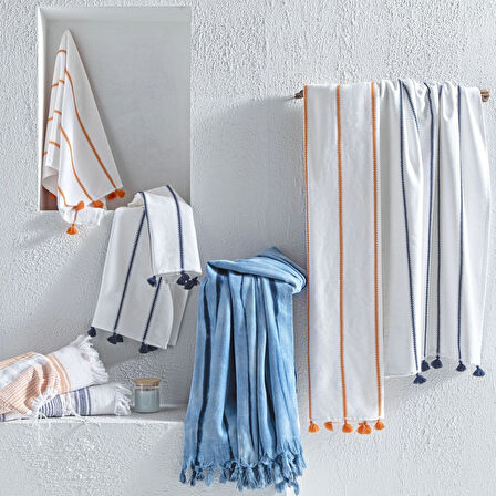 Taç Butik Pamuk Bodrum Keseli Peştamal Lacivert