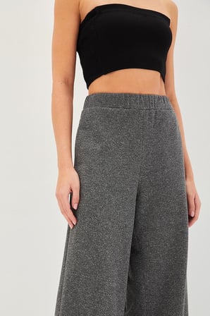 Beli Lastikli Simli Regular Örme Pantolon