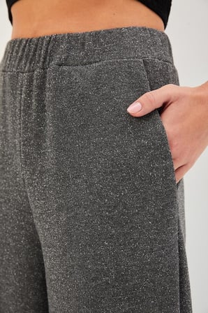 Beli Lastikli Simli Regular Örme Pantolon
