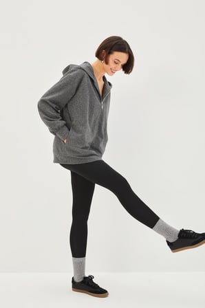 Kapüşonlu Uzun Kollu Regular Örme Simli Sweatshirt