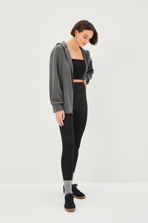 Kapüşonlu Uzun Kollu Regular Örme Simli Sweatshirt