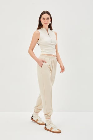 Bel ve Paçası Lastikli Jogger Örme Pantolon