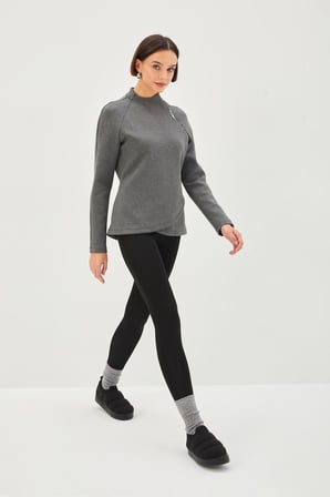 Scuba Kumaş Dik Yaka Fermuar Detaylı Antrasit Regular Örme Sweatshirt