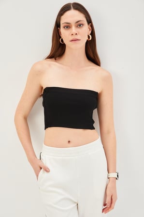 Yandan Lastikli Örme Straplez Crop
