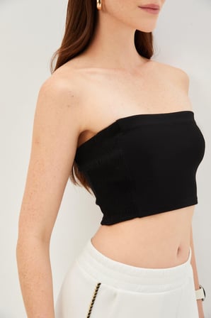 Yandan Lastikli Örme Straplez Crop
