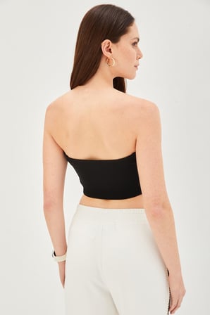 Yandan Lastikli Örme Straplez Crop