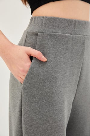 Düz Kesim Beli Lastikli Cepli Örme Simli Pantolon