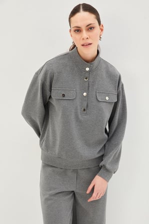 Çıtçıt Düğmeli Regular Örme Sweatshirt