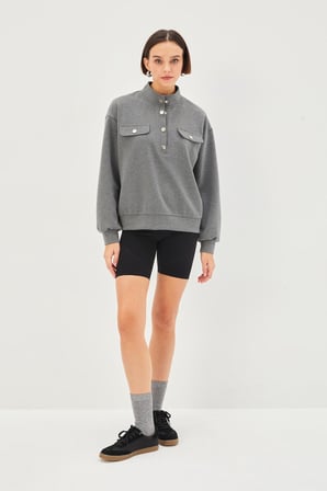 Çıtçıt Düğmeli Regular Örme Sweatshirt