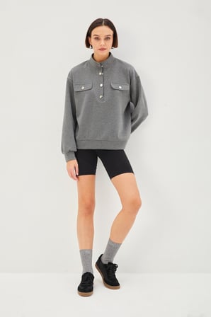 Çıtçıt Düğmeli Regular Örme Sweatshirt
