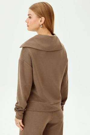 Yaka Detaylı Fermuarlı Regular Örme Sweatshirt