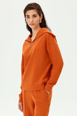 Yaka Detaylı Fermuarlı Regular Örme Sweatshirt
