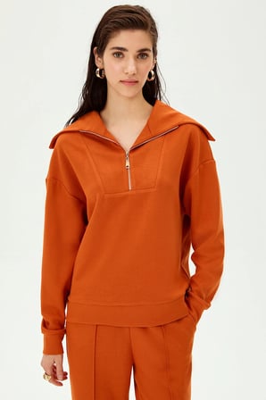 Yaka Detaylı Fermuarlı Regular Örme Sweatshirt