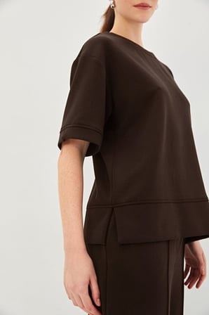 Siyah Düz Kesim Oversize Örme Tişört