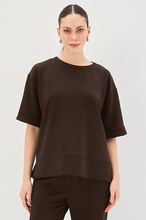 Siyah Düz Kesim Oversize Örme Tişört