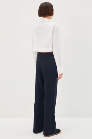 Nervürlü Wide Leg Beli / Lastikli Örme Pantolon