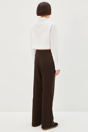 Nervürlü Wide Leg Beli / Lastikli Örme Pantolon