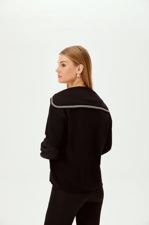 Siyah Uzun Kollu Denizci Yaka Sweatshirt