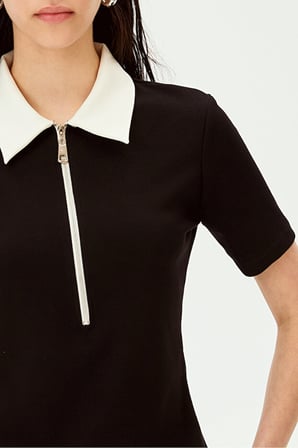 Polo Yaka Fermuarlı Pamuklu Regular Örme Tişört