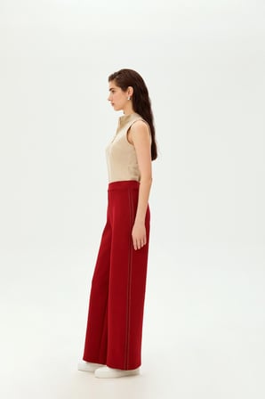 Yanları Boncuk İşleme Detaylı Regular Örme Pantolon