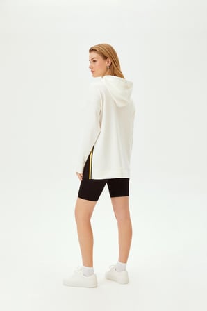 Yan Şerit Fermuar Detaylı Kapüşonlu Örme Sweatshirt