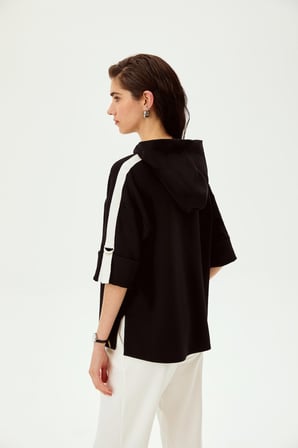Grogren Detaylı Kapüşonlu Truvakar Kol Örme Sweatshirt