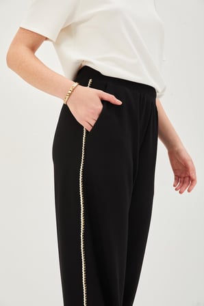 Yanları Şeritli Bağcıklı Regular Örme Pantolon