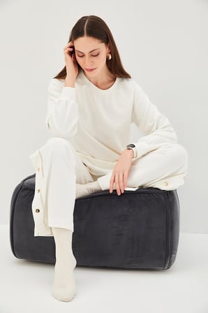 Yanları Çıtçıt Detaylı Bisiklet Yaka Regular Örme Sweatshirt