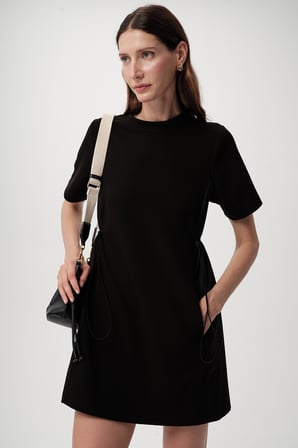 Beli Lastikli Kısa Kollu Mini Elbise