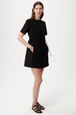 Beli Lastikli Kısa Kollu Mini Elbise
