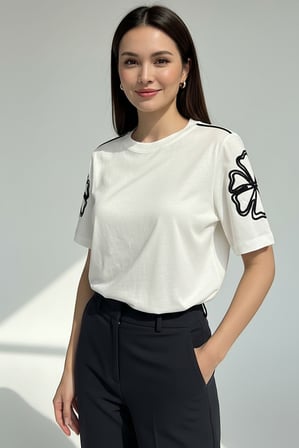 Bisiklet Yaka Kolu Nakışlı Regular Örme Tişört