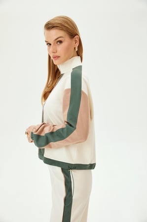 Ayarlanabilir Büzgülü Dik Yaka Gold Fermuarlı Örme Sweatshirt