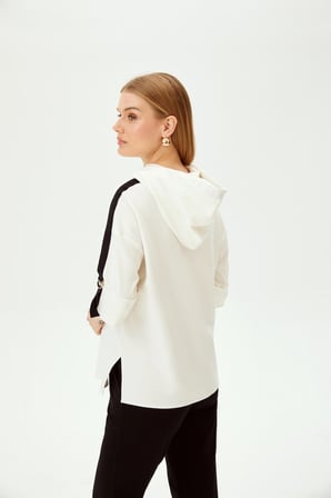 Grogren Detaylı Kapüşonlu Truvakar Kol Örme Sweatshirt
