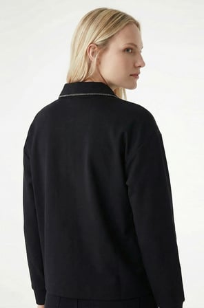 Fermuarlı Uzun Kollu Parlak Şeritli Regular Örme Sweatshirt