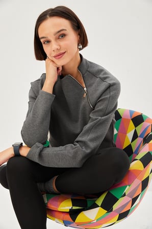 Scuba Kumaş Dik Yaka Fermuar Detaylı Antrasit Regular Örme Sweatshirt