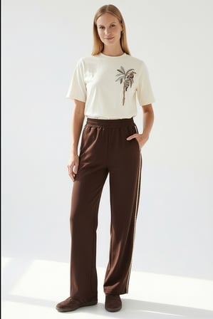 Yanları Şeritli Bağcıklı Regular Örme Pantolon