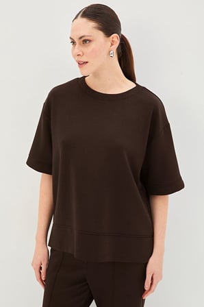Siyah Düz Kesim Oversize Örme Tişört