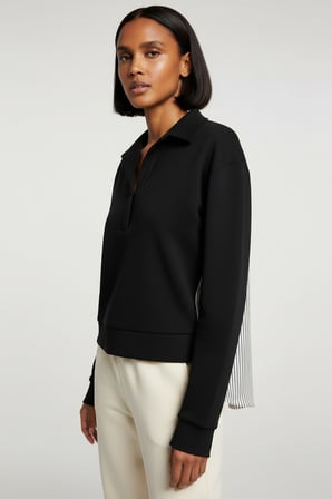 Sırtı Çizgili Gömlek Detaylı Örme Sweatshirt