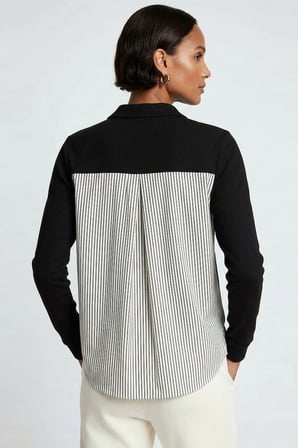 Sırtı Çizgili Gömlek Detaylı Örme Sweatshirt