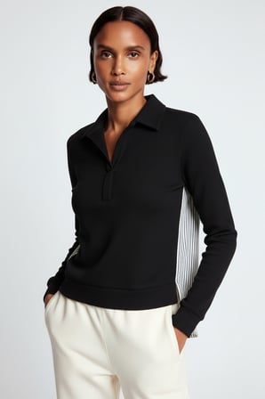 Sırtı Çizgili Gömlek Detaylı Örme Sweatshirt