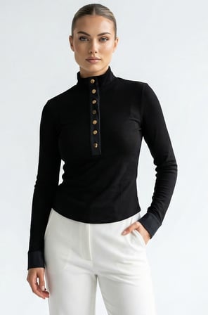Düğmeli Balıkçı Yaka Uzun Kollu Regular Örme Sweatshirt