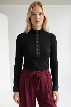 Düğmeli Balıkçı Yaka Uzun Kollu Regular Örme Sweatshirt