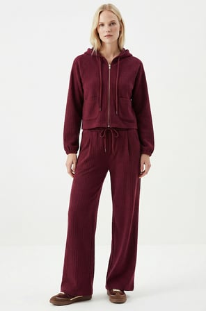 Kadife Beli Bağcıklı Geniş Paça Regular Pantolon