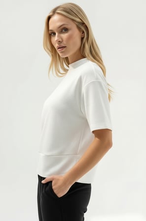 Bisiklet Yaka Kısa Kollu Arkası Fermuarlı Örme Regular T-Shirt