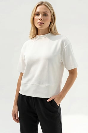 Bisiklet Yaka Kısa Kollu Arkası Fermuarlı Örme Regular T-Shirt